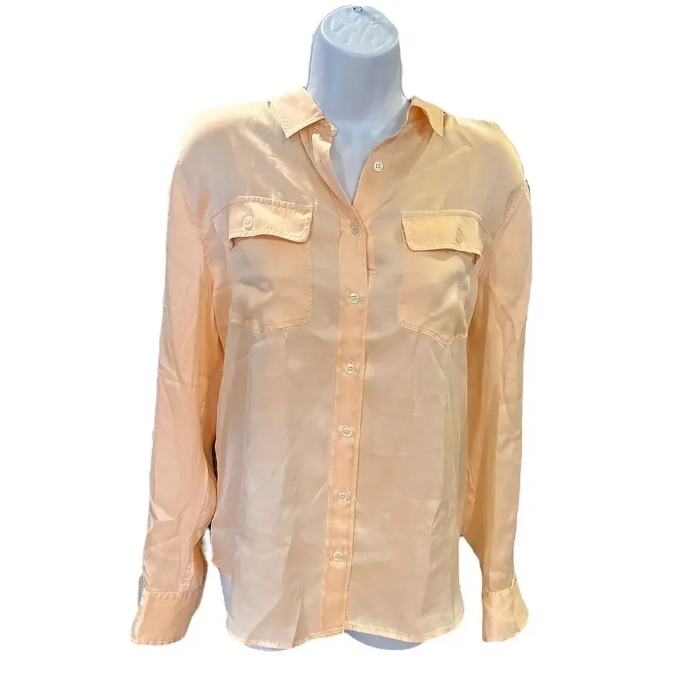 NWT J. CREW Iced Peach Blythe Button Down Silk Shirt 2 Pocket Blouse Women's 12